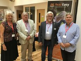 Kris Ventris-Field (Read Easy UK), Tom Elliott, Michel Gaud, Steve Peckham (Read Easy Wyre Forest) at a Showcase event at Kidderminster College