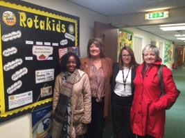 Hellen Ziribagwa, CEO of Pass it on Trust Uganda, Edith Sterrick, President of Prestwick Rotary Club, Roseanne Smith, Depute Head of Symington Primary School, Jean Inness, Chair of Pass it on Trust Uganda.