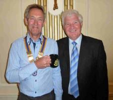 Rotary Club of Southport Links president, John Doyle with Chairman of Southport Football Club Charlie Clapham M.B.E.