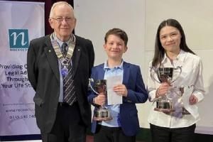 Rotary President Bernie Cotton with the Young Musician and Young Vocalist of the Year - Kohana Fish and Alexander Smith.