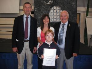 Cameron Nichols with his certificate for participating in the Rotary Young Writer of the Year District Final 2011