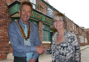 President of The Rotary Club of Southport Links, John Doyle with tonights speaker, Coronation Street scriptwriter Cathy Hayes.


