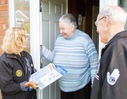 The photograph shows Mrs Yvonne Valentine with Rotary team members Yvonne Frazer-Bastable and Dennis Hobson.