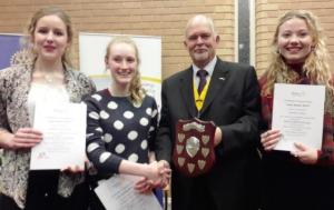 Senior Winning Team from King Alfred's with Witney President -Elect Dion Hickin