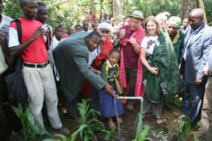 The tap being turned on to provide the first supply of water to N’Giresi Primary School