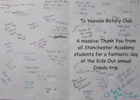 A lovely thank you card from Stanchester Academy