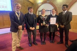 The winners Bishop’s Stortford College together with Joint Club President Hugo Richardson.