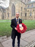 President Tom Sharples outside Durham Cathedral