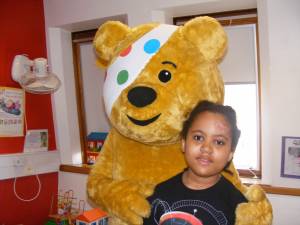 Pudsey visits an injured pupil at King College Hospital