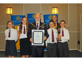 The Winners of The Service Above Self Awards 2014 - Ainsdale St John CE Primary School with Mayor of Sefton Kevin Cluskey and VP Jeff MacCalman