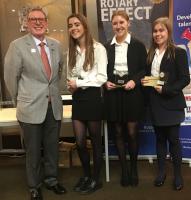 District Semi-Final Senior Youth Speak Winners, Farnborough Hill, with Frank West, District Governor 