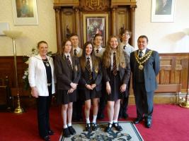 Mayor and Mayoress with the two teams, girls making up the Intermediate team, boys the senior team. 