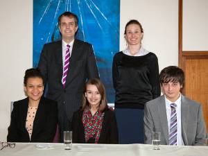 Churston Grammar team with two of their teachers.