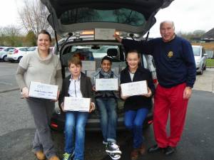 Andrew collecting 101 shoeboxes from Anglo-European School, Ingatestone