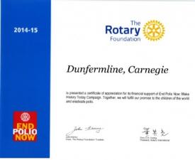 Certificate in recognition of our donations to End Polio Now. I