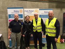 Pictured at the Holyhead Leisure Centre with President Robyn Williams are Sasha Williams Development Officer for Disability Sport Wales, Rotarians John Williams PHF and Elfryn Jones