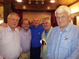 The winning 'Egg-Noggs' are presented with their prize. From left to right Roger Garland, David Platt, John Milner, Nick Hancock and Colin Harris.