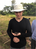 Confronting his fears - James holds a tarantula