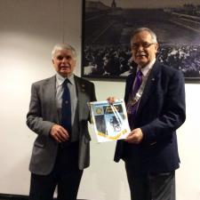 President of Burslem Rotary Club, Clive Brian presenting club banner to President of Tameside Rotary Club, Andy Williams - our FIRST club banner - many thanks