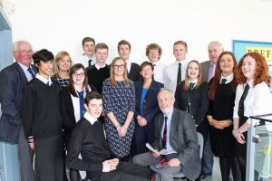 Picture shows student Jack Adkin being interviewed by Rotarian and Thornhill business man Stewart Lee. Looking on is a group of interviewers and Wallace Hall students. Also in the photo is Wallace Hall Principal Teacher Kerry Fraser who co-ordinates the p