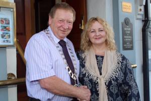 Picture shows Thornhill Rotary President Gordon Steele with Dumfries-based Dementia Adviser Mandy Pool.