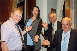 Picture shows Claudia with Rotary President Gordon Steele (Left) Vice President Ian Morrison and Past President Derek Clark