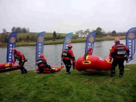 Borders Water Rescue team about to go into the river Tweed with their rafts