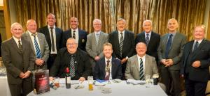 Front row: Malcolm Lord (MC), Rotary President Chris Sharp, and Big Jim Mills. In the back row l to r: Ken Rollin, Brian Lockwood, Nick Fozzard, Paul Mallinder, Ian Brooke, Neil Fox, Terry Crook, Bob Haigh and Joe Bonnar