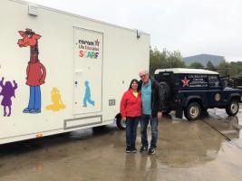 Immediate Club Past President Catherine and Terry collecting the new Life Bus