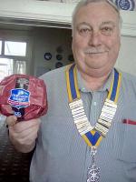 Rotarian David Morris, of Melton Mobray Rotary Club in District 1070 visited us 10th April 2019 with PDG Steve Jenkins. David will be their DG in 2021/22. At our meeting on 17th April we toasted M M RC and enjoyed the pork pie sent by David.  