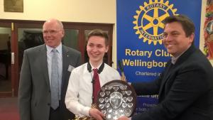 shows Festival Secretary Richard Rowlatt; Young Musician of the Year 2016 (Instrumental): Robert Burton (saxophone);
and adjudicator Squadron Leader Matthew Little, Director of Music RAF.    