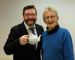 Cowdenbeath Rotarian Derek Walker from Wee Tea Company with Rotarian Bill 