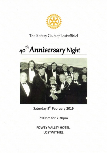 Lostwithiel 40th Charter Dinner Menu