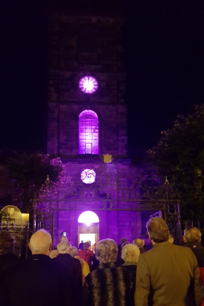 Honorary Club member Andrew Griffiths M.P. turns St Modwen's Church 'purple for polio'