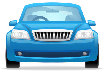 Drawing of a blue car seen from head on