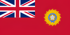 Red flag with the Union Jack in the top left-hand cofner and the Star of India in the bottom right-hand quadrant