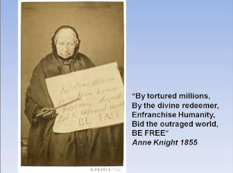 A picture of an elderly Victorian lady with a quotation to the right of it