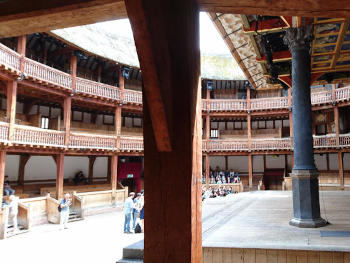 Inside a replica Elizabethan theatre