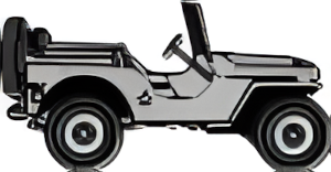 Greyscale drawing of a jeep