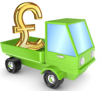 Coloured drawing of a green truck carrying a large green pound sign