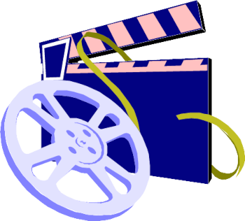 Computer graphic of a film clapper and reel