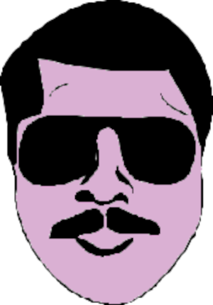 Drawing of the head of a man with a moustache wearing dark glasses