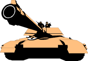 Computer image of a tank with its gun pointing towards the viewer