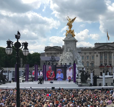 A view of the Victoria Memorial with a large screen in front of it