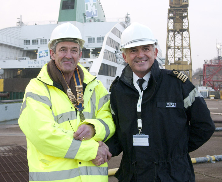 President-The-Rotary-Club-of-Southport-Links-John-Doyle-with-Captain-Dale-Worthington-at-Cammell-Laird