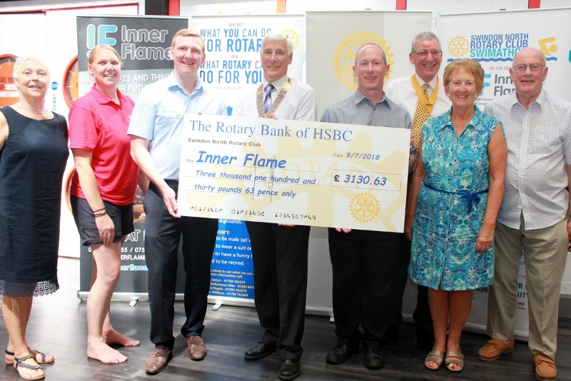 The proceeds from the Swimathon are presented to Inner Flame at The Link Centre in West Swindon