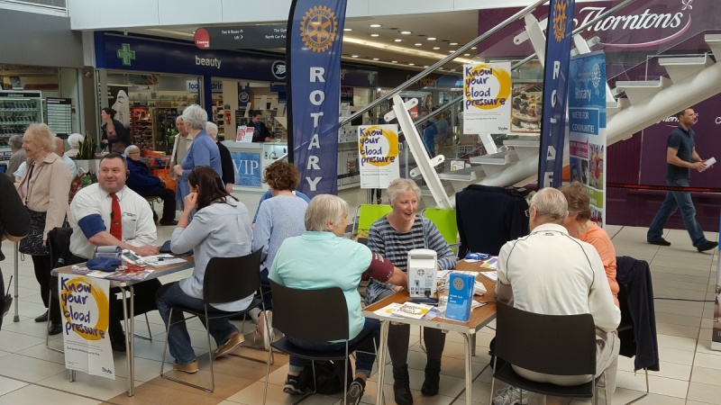 Braids Rotary Club Edinburgh holding a Know Your Blood Pressure Day at Cameron Toll in support of the Stroke Foundation.