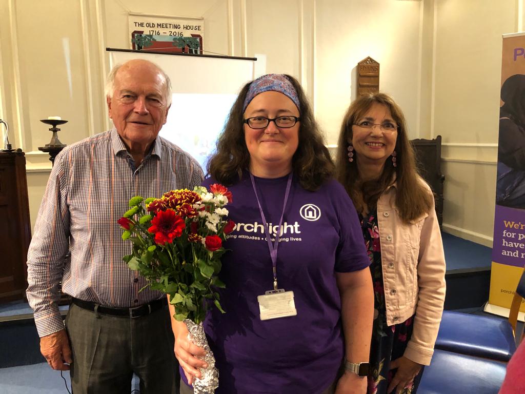 The joint presidents of Sevenoaks Rotary with Mim Oliver, our wonderful and informative and engaging speaker from Porchlight, in the middle