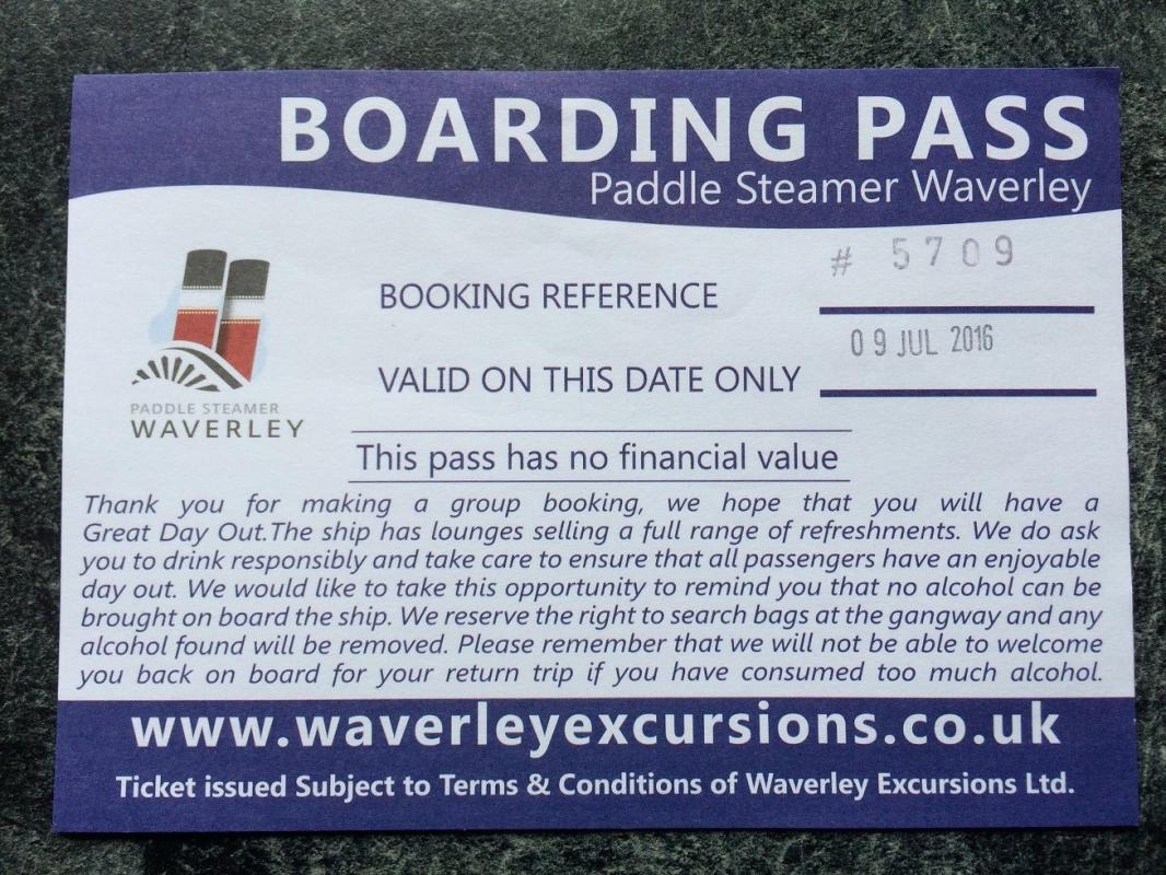 Family Day Out - P.S. Waverley to Rothesay - PS Waverley Boarding Pass