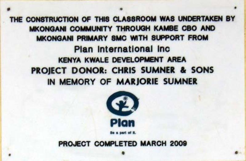 Mkongani School Kenya - 1 Mkongani School plaque